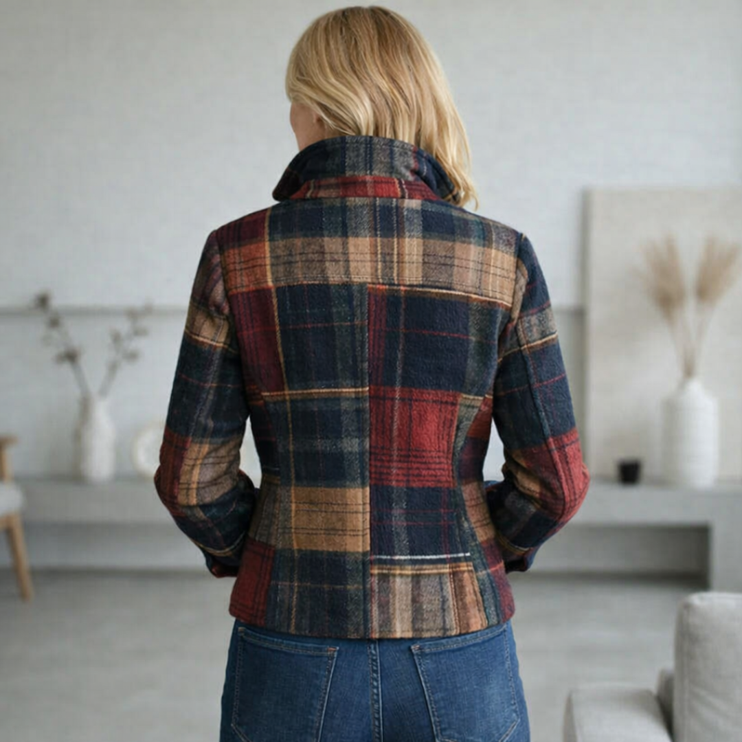 Fleur | Checked Mid-Length Coat with Comfortable Warmth and Timeless Urban Style