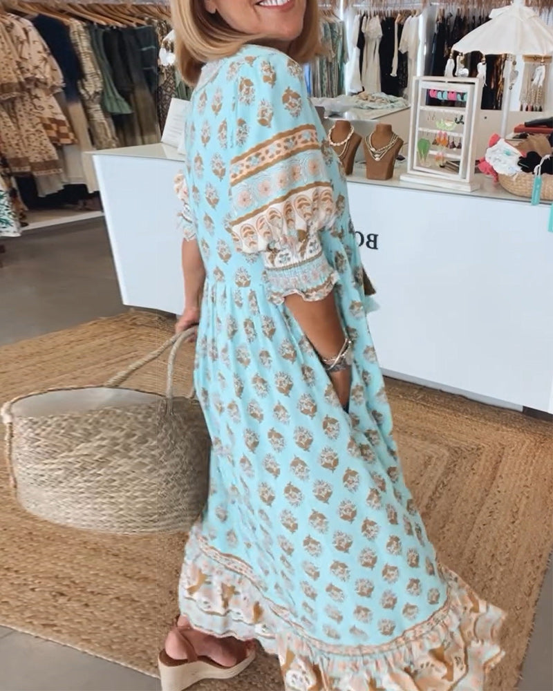 GIULIA | Midi Dress with V-neck and Elegant Balloon Sleeves