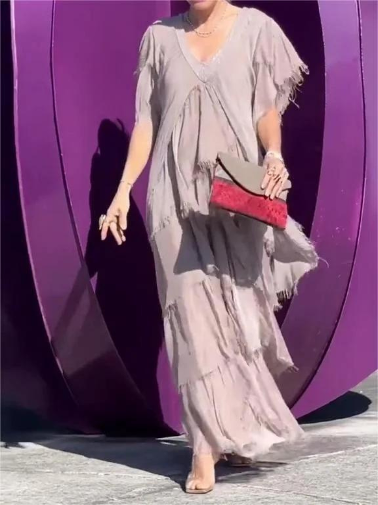 SAVANE | Long Flowing Dress with Elegant V-Neck