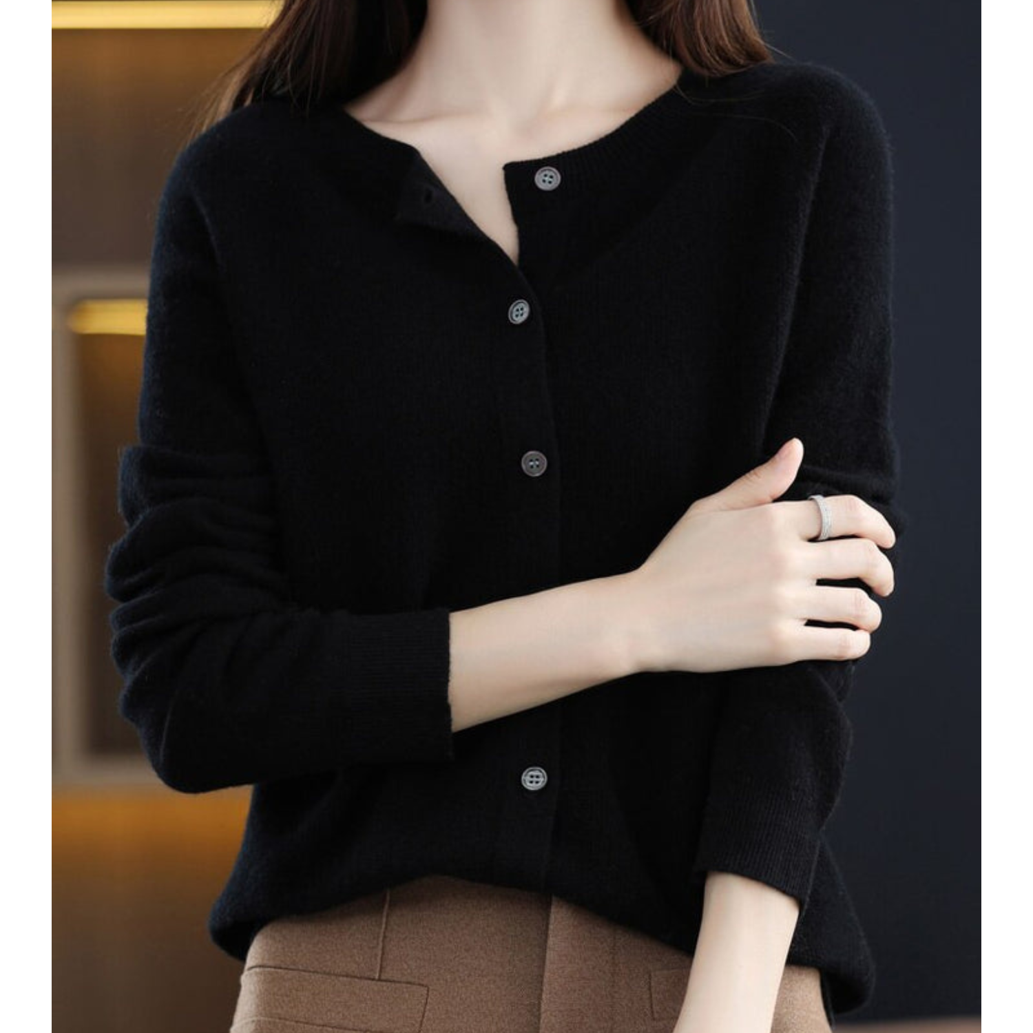 Mercy Cardigan for Women – Elegant Merino Wool & Soft Cardigan with Round Neck
