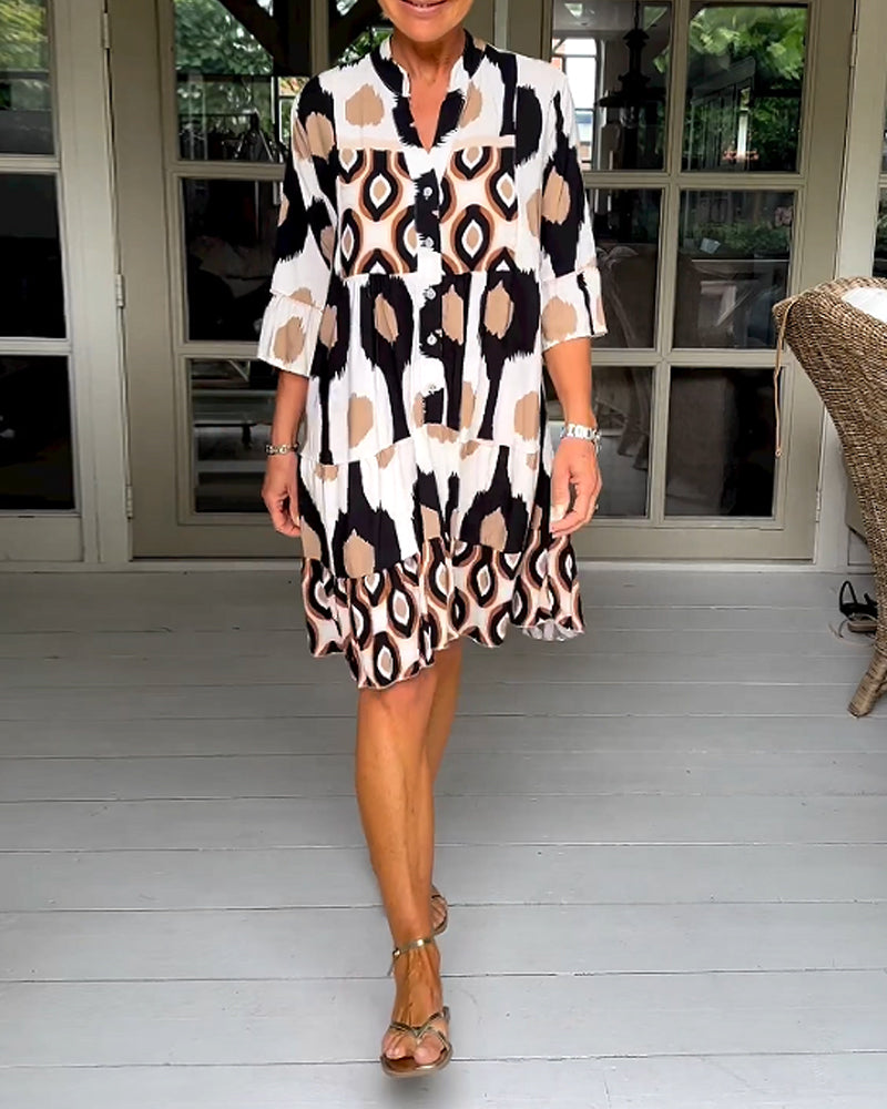 ELVINA | Printed Dress with 3/4 Sleeves and A-Line Cut for an Elegant and Relaxed Look