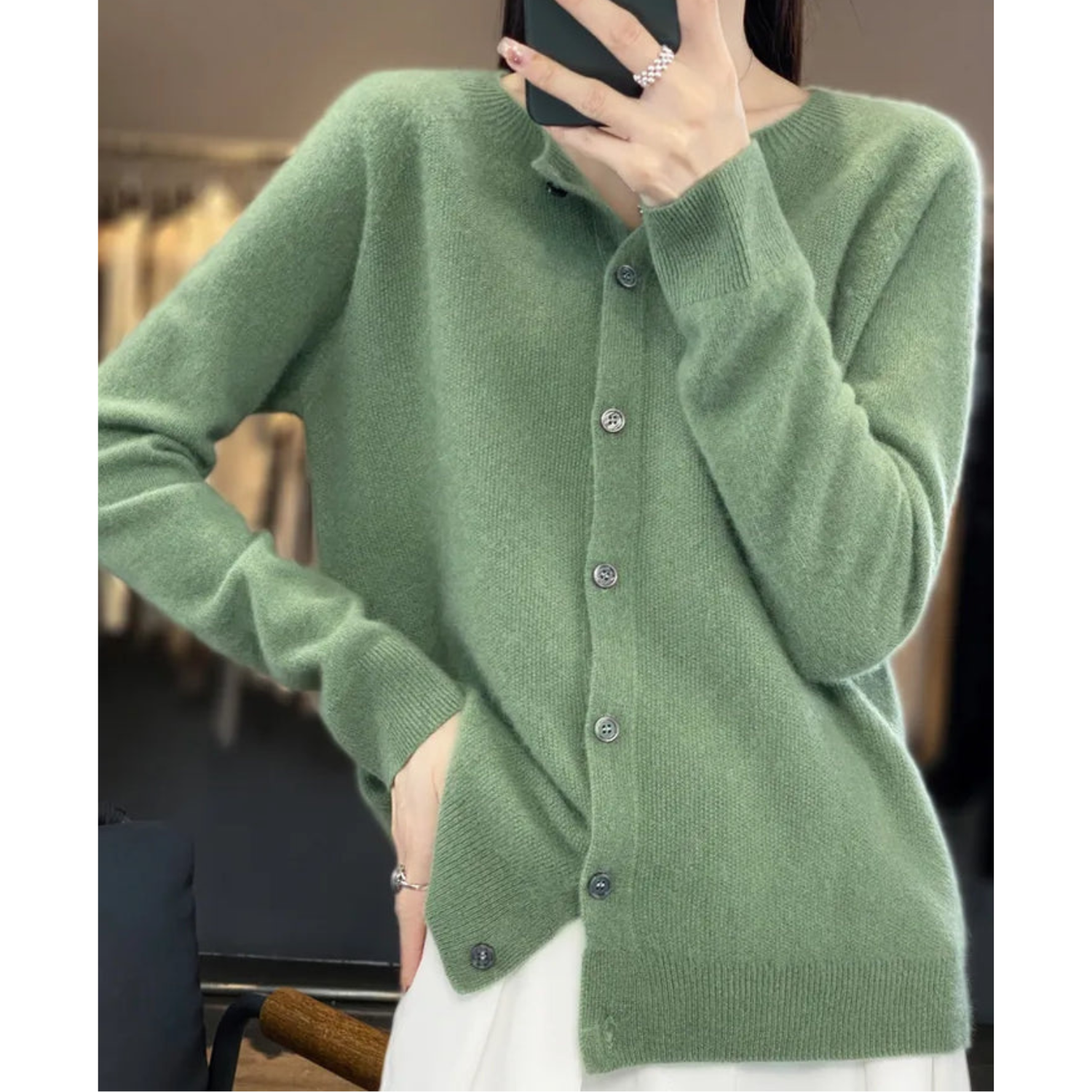 Mercy Cardigan for Women – Elegant Merino Wool & Soft Cardigan with Round Neck