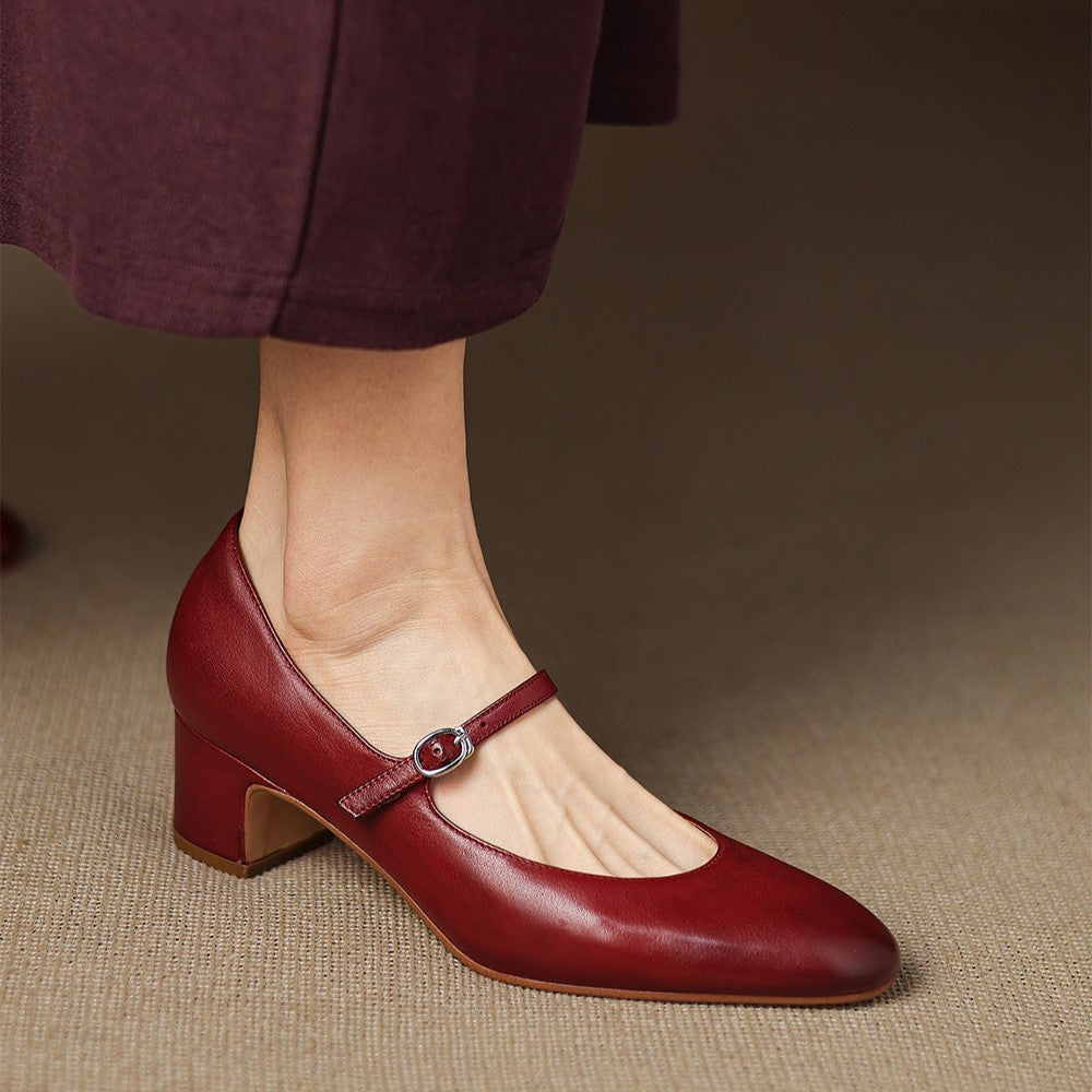 Corinne Round Toe Leather Mary Jane