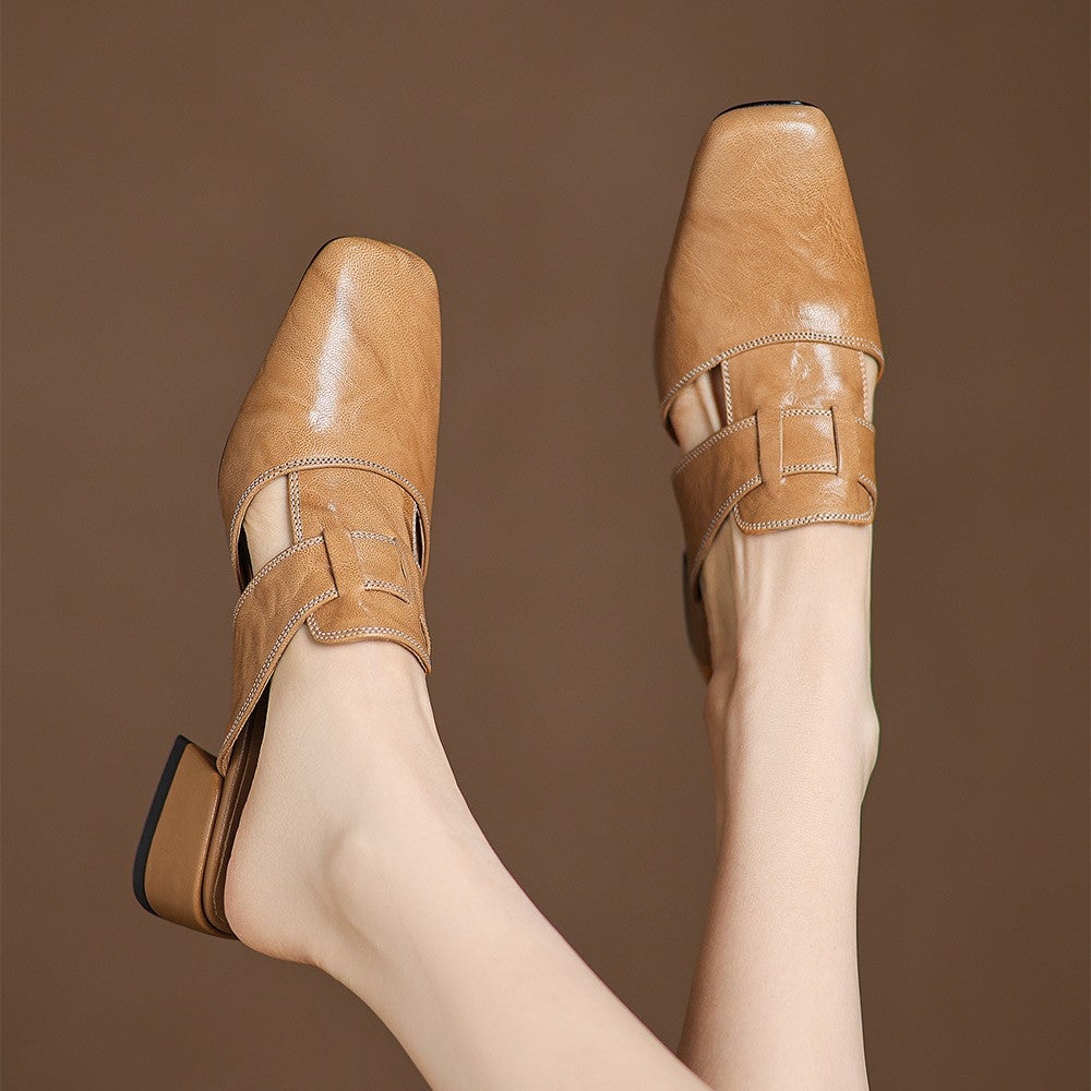 Square Toe Leather Mules Rosel