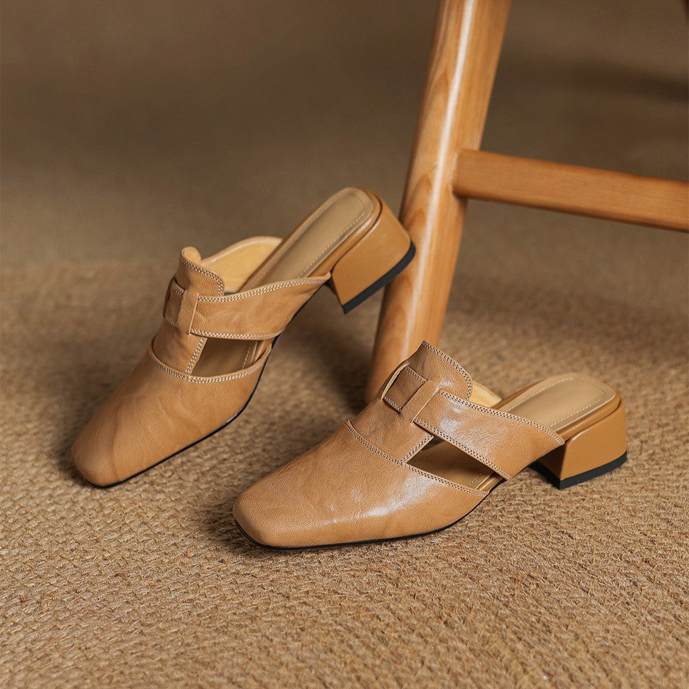 Square Toe Leather Mules Rosel