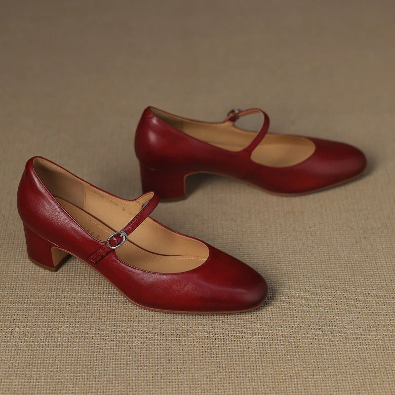 Corinne Round Toe Leather Mary Jane