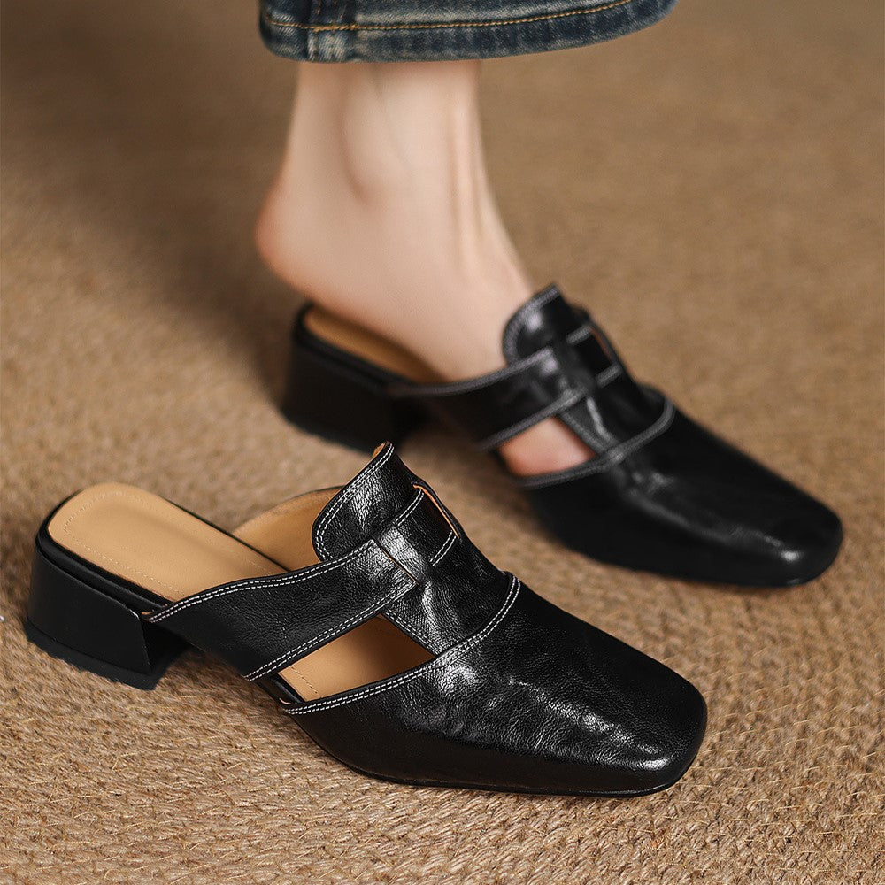Square Toe Leather Mules Rosel