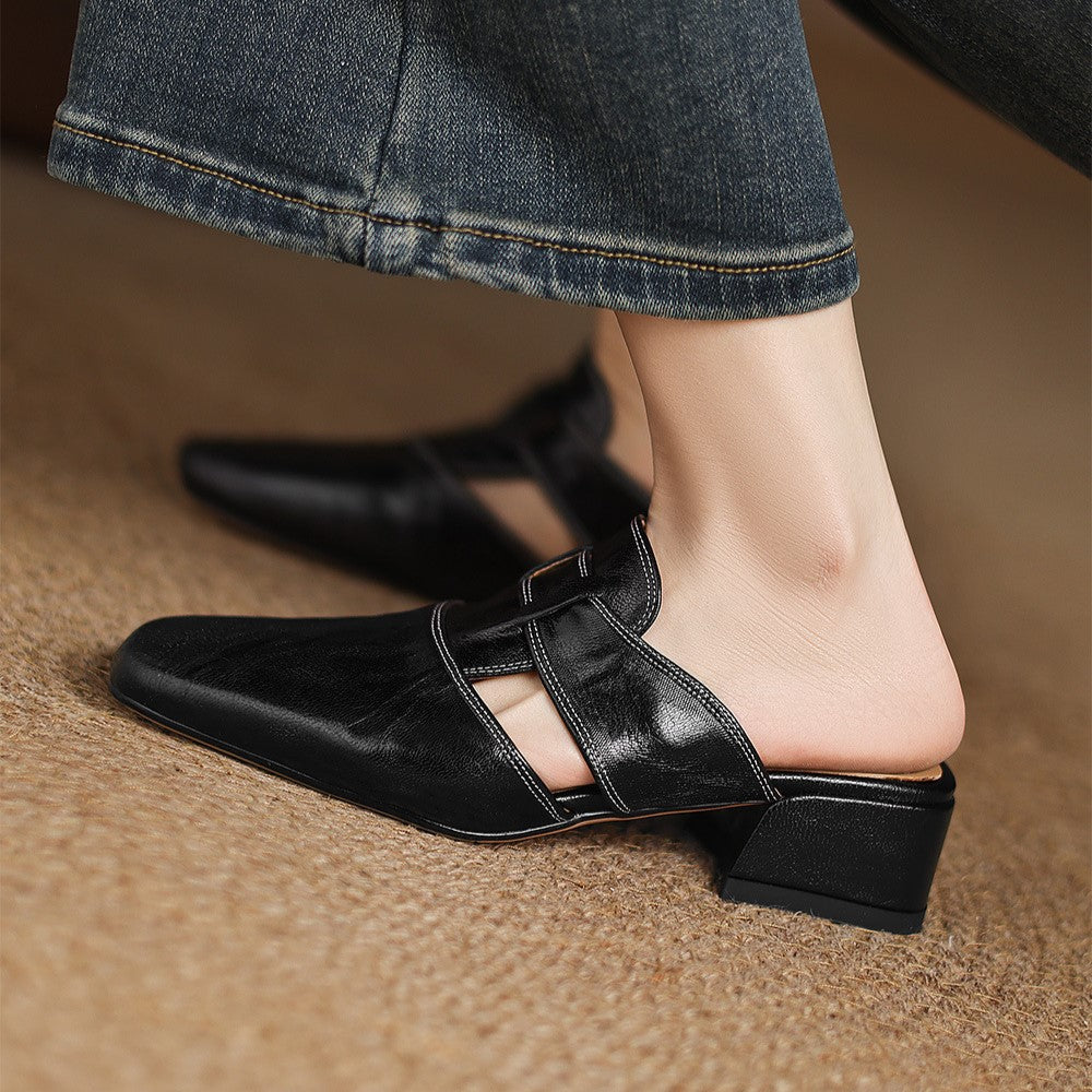 Square Toe Leather Mules Rosel