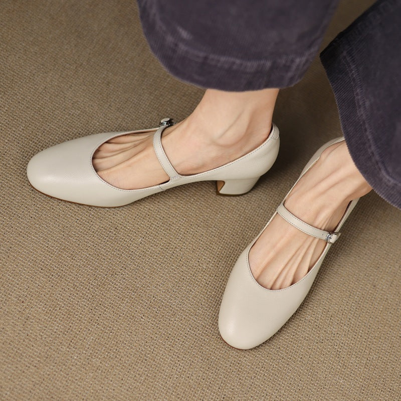 Corinne Round Toe Leather Mary Jane