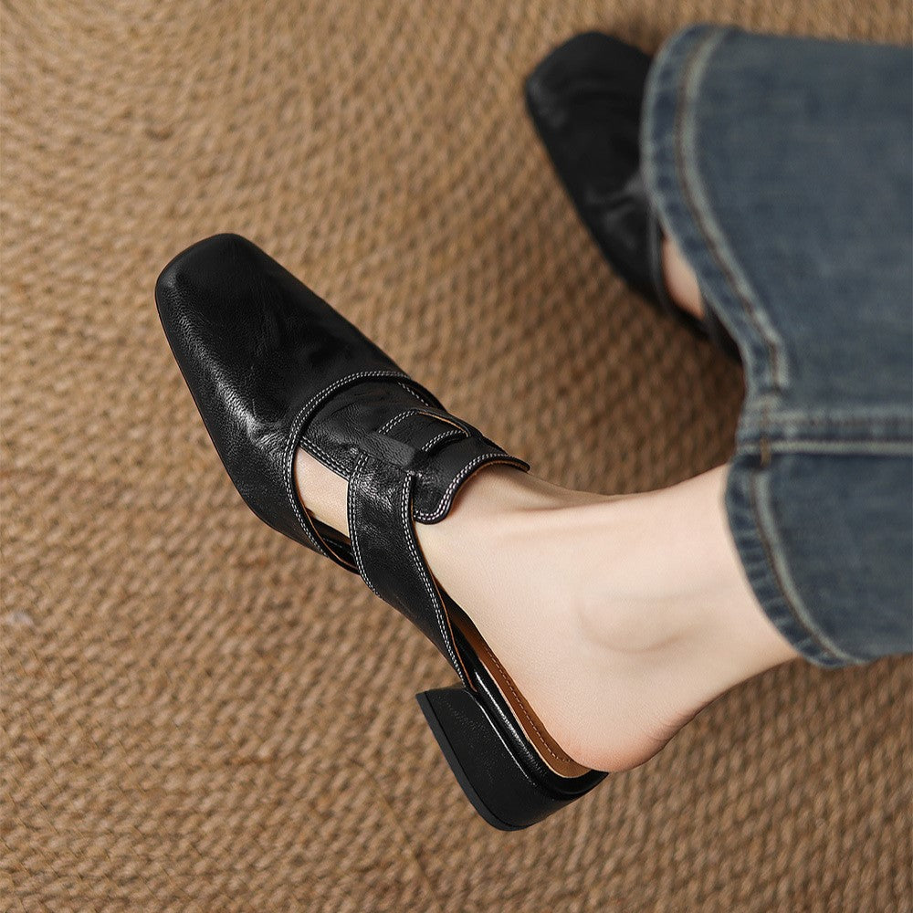 Square Toe Leather Mules Rosel