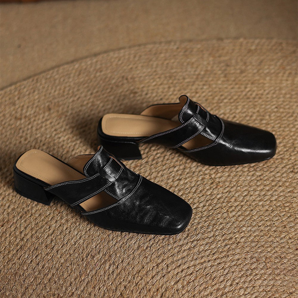 Square Toe Leather Mules Rosel
