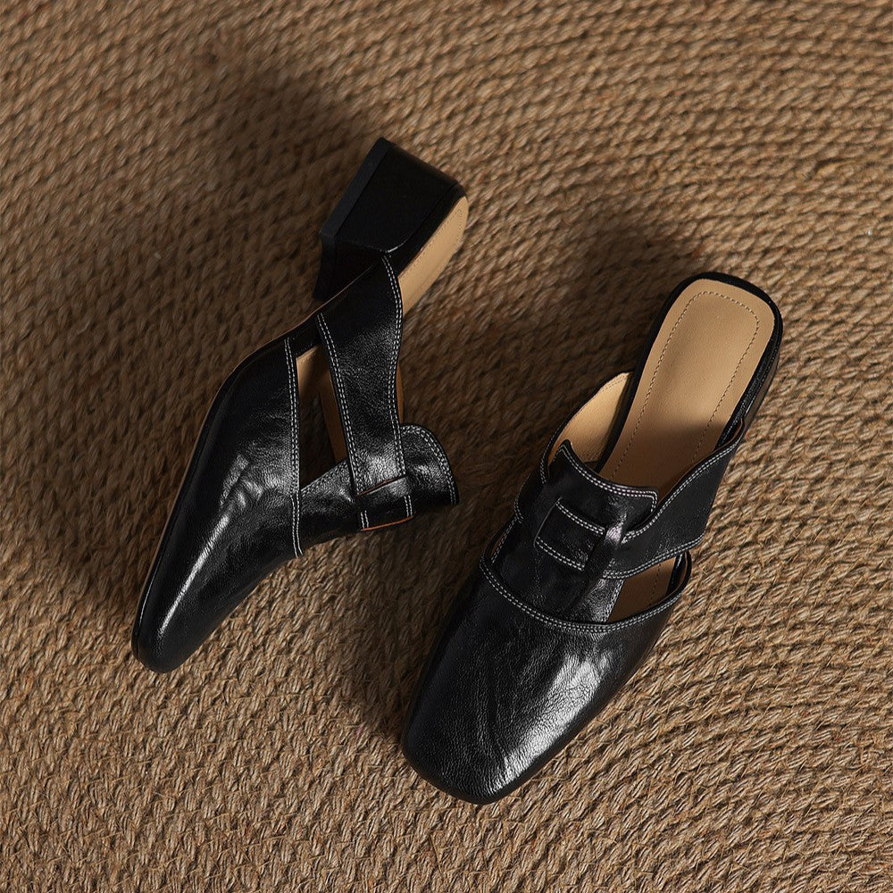 Square Toe Leather Mules Rosel