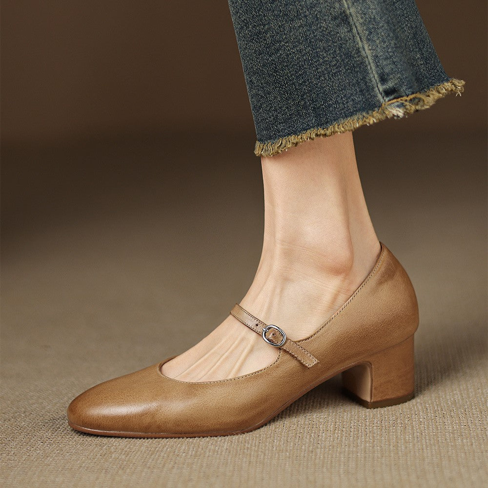 Corinne Round Toe Leather Mary Jane