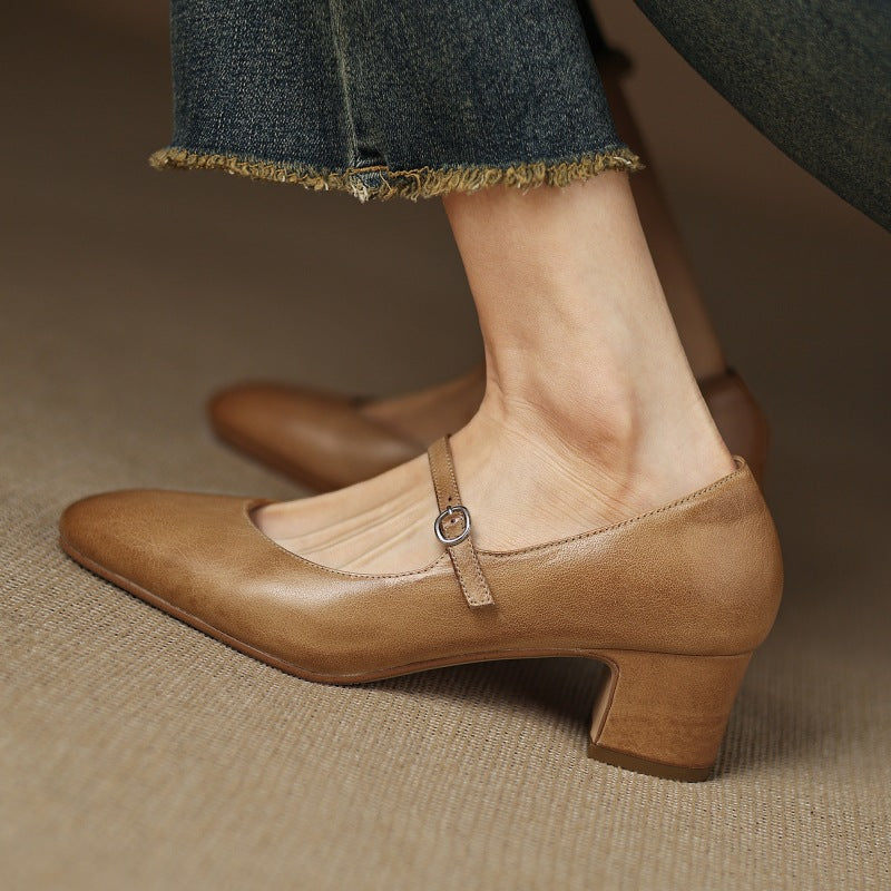 Corinne Round Toe Leather Mary Jane
