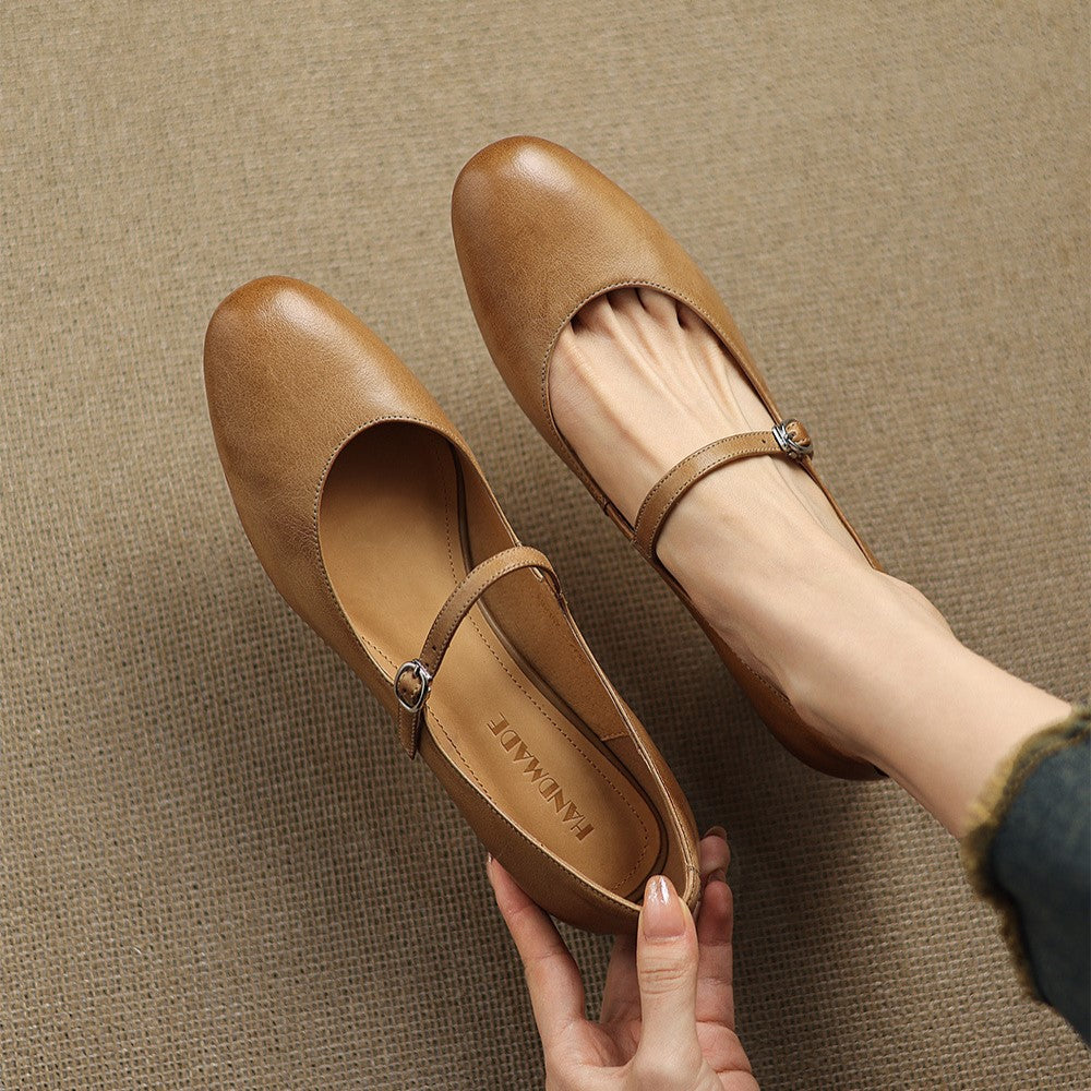 Corinne Round Toe Leather Mary Jane
