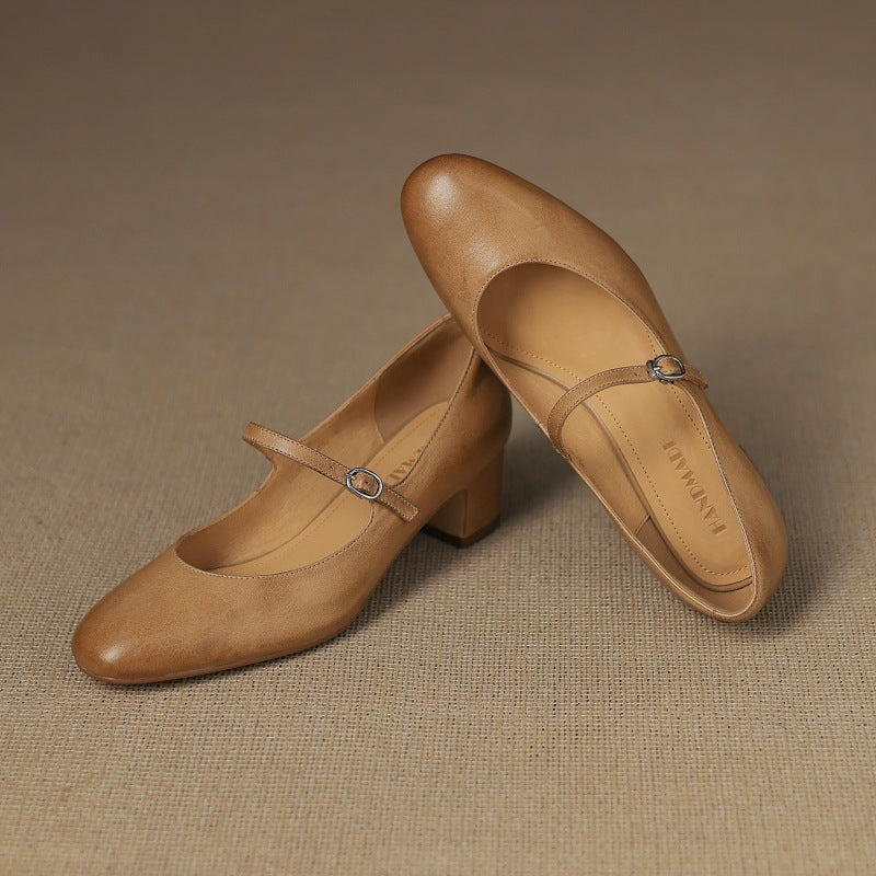 Corinne Round Toe Leather Mary Jane