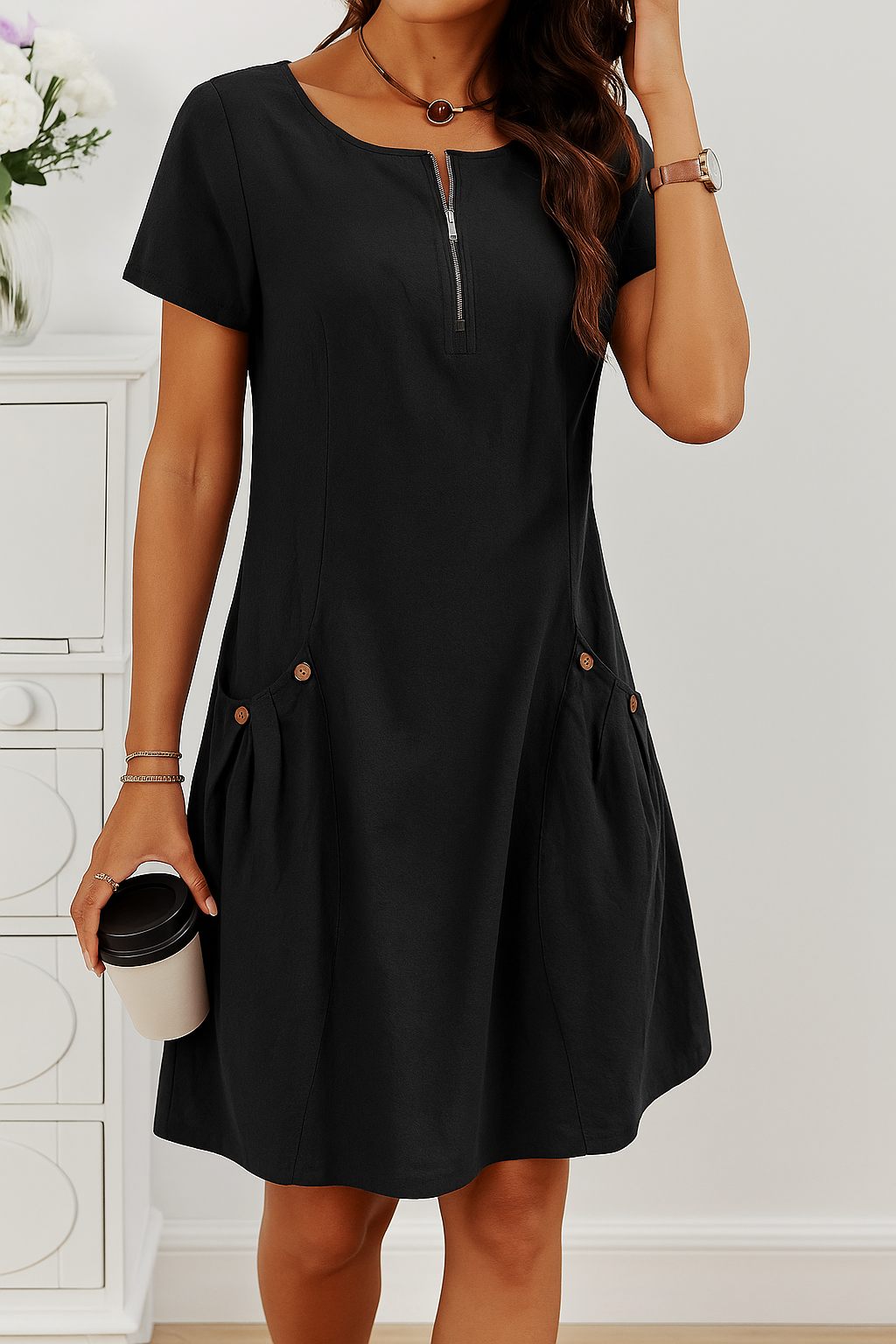MARIELLA | Summer Dress with Elegant Zipper, Practical Pockets, and Daily Comfort