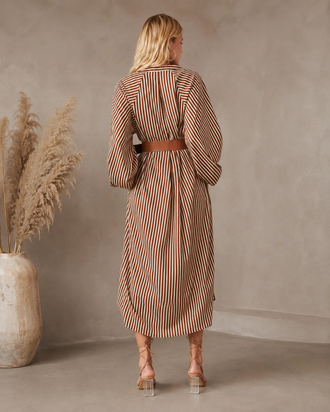 Sienna | Belted Striped Midi Shirt Dress