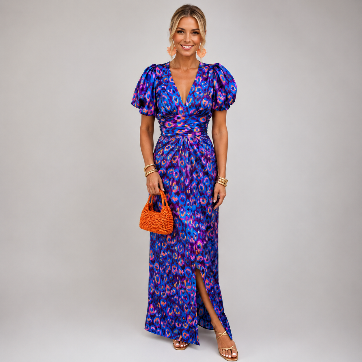 MADISON | Puff Sleeve Maxi Dress with Vibrant Statement Style