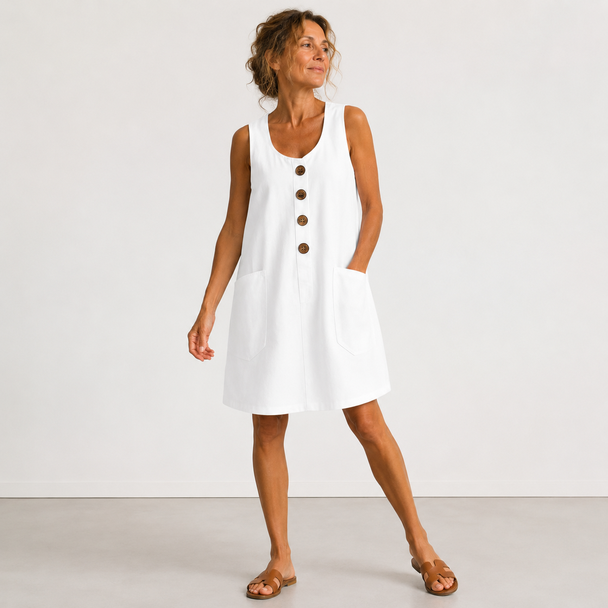MABEL | Sleeveless Button-Front Mini Dress with Side Pockets