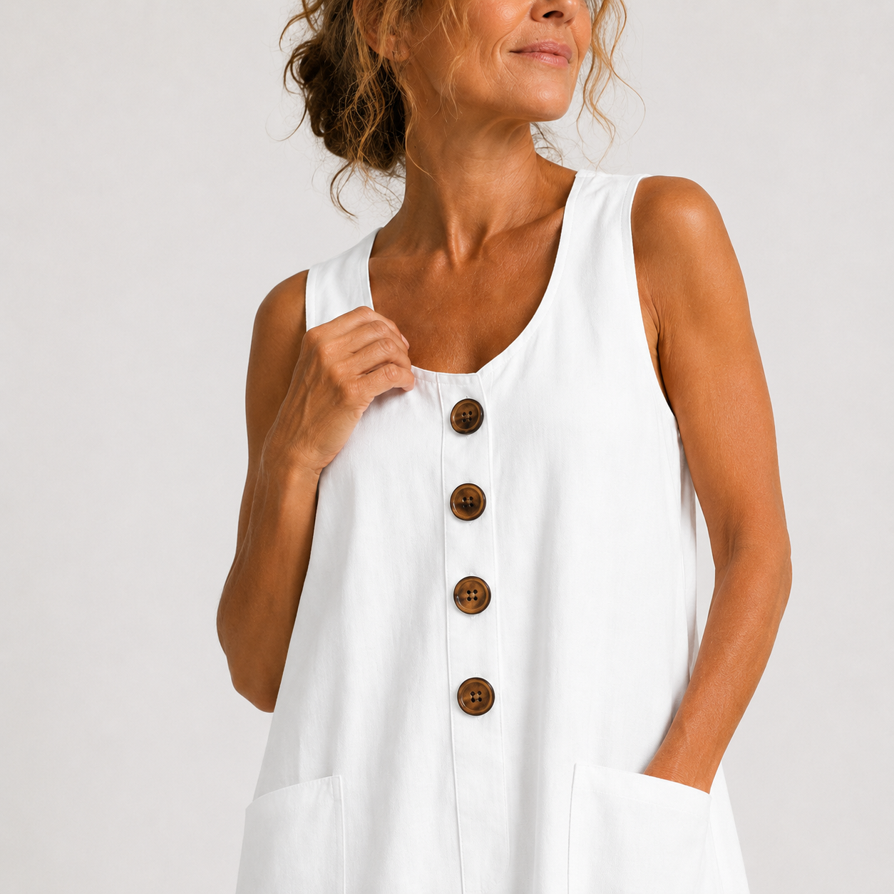 MABEL | Sleeveless Button-Front Mini Dress with Side Pockets