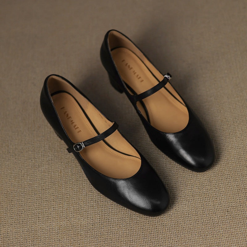 Corinne Round Toe Leather Mary Jane