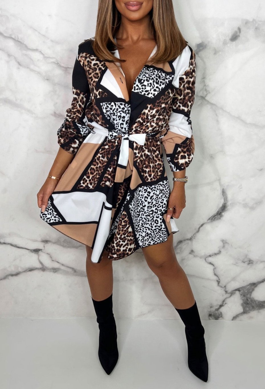 Christel | Elegant Shirt Dress with Animal Print