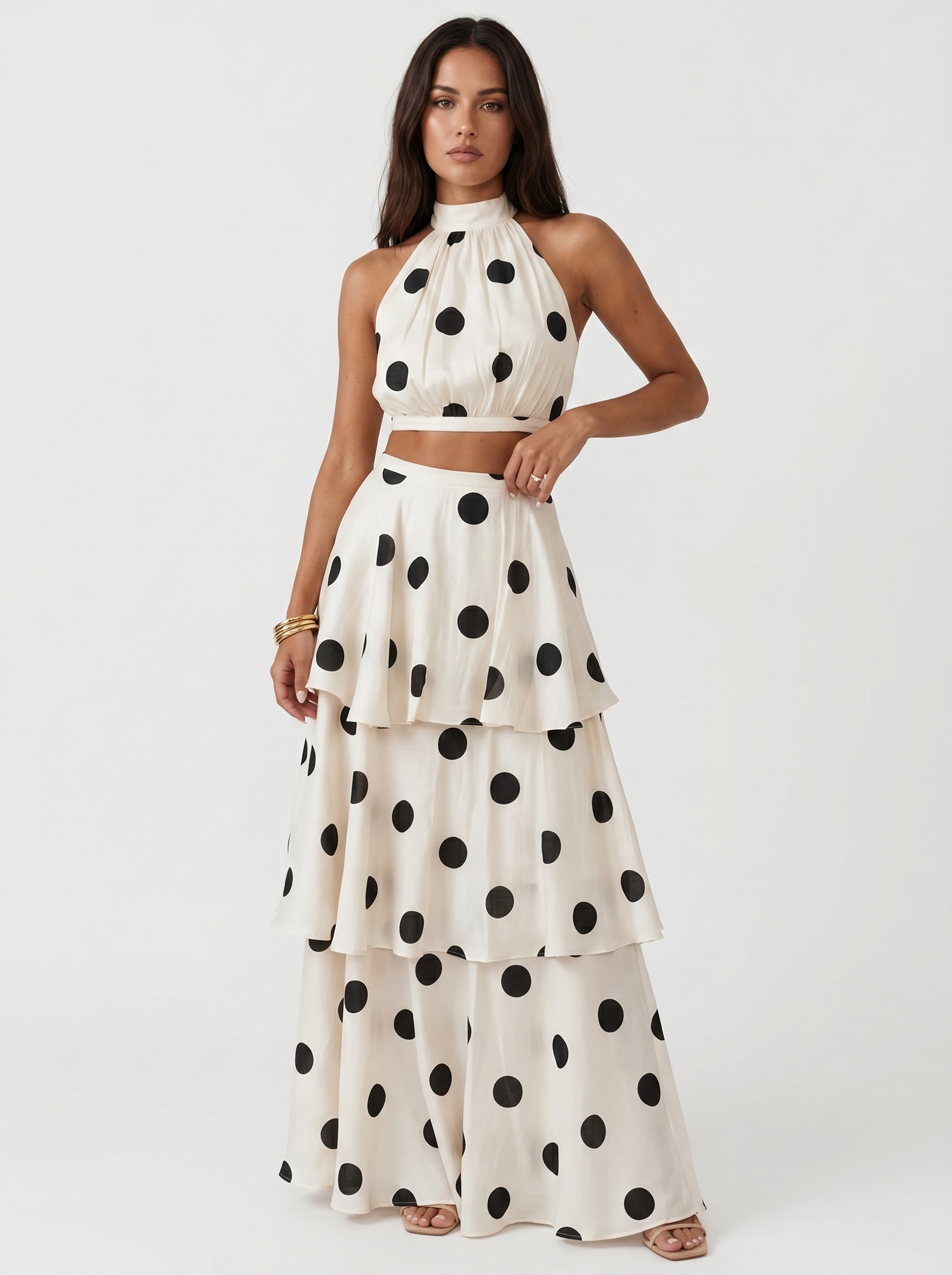 Polka dot top and long skirt set
