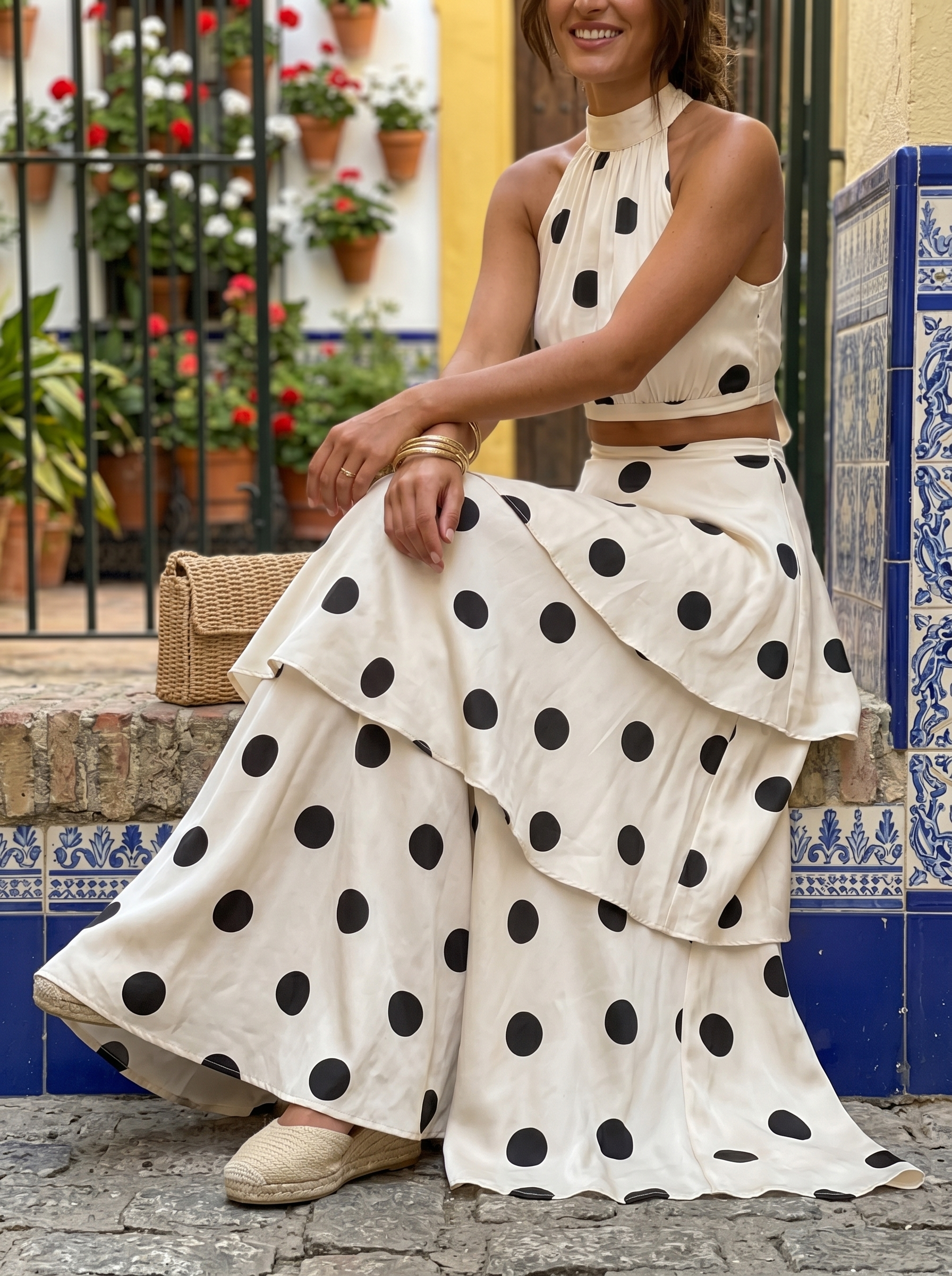 Polka dot top and long skirt set