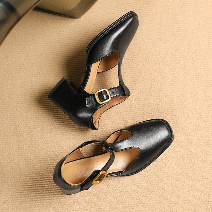 Marcele T-Strap Leather Heels