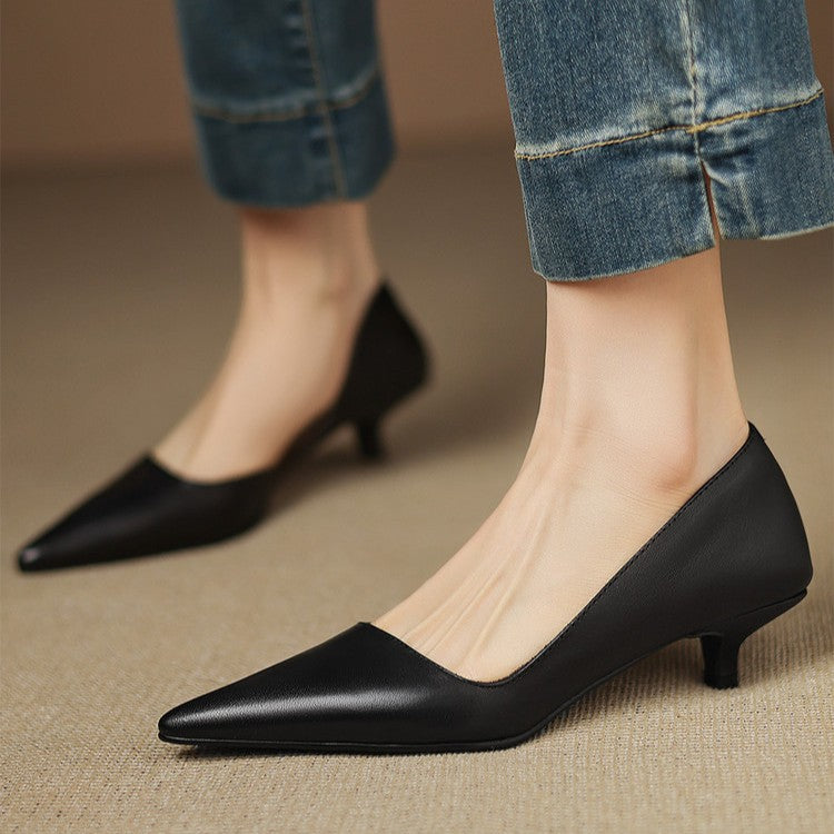 Orlisse Leather Cat Heel Pumps