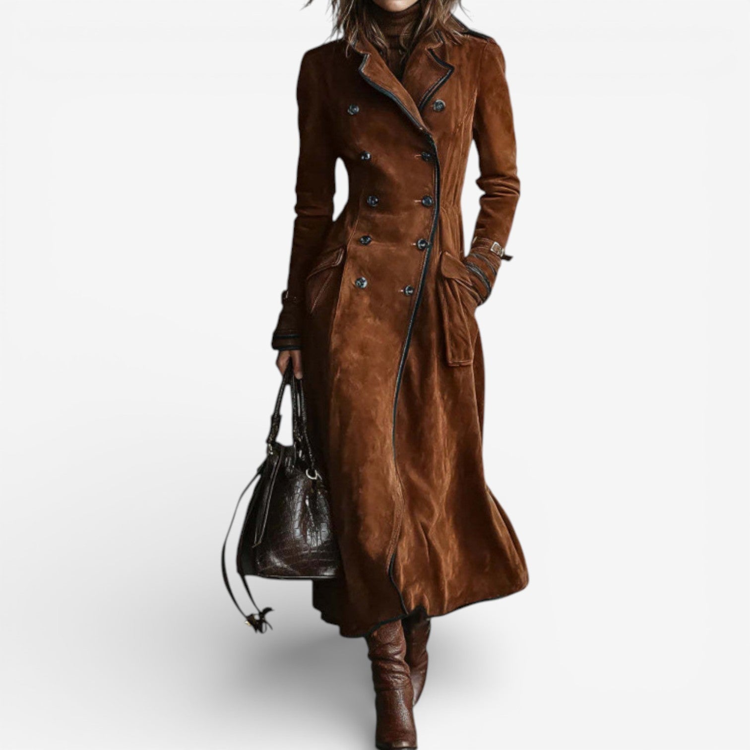 NATHALY™ | Long Trench Coat with Flattering Waist and Timeless Style for Day and City