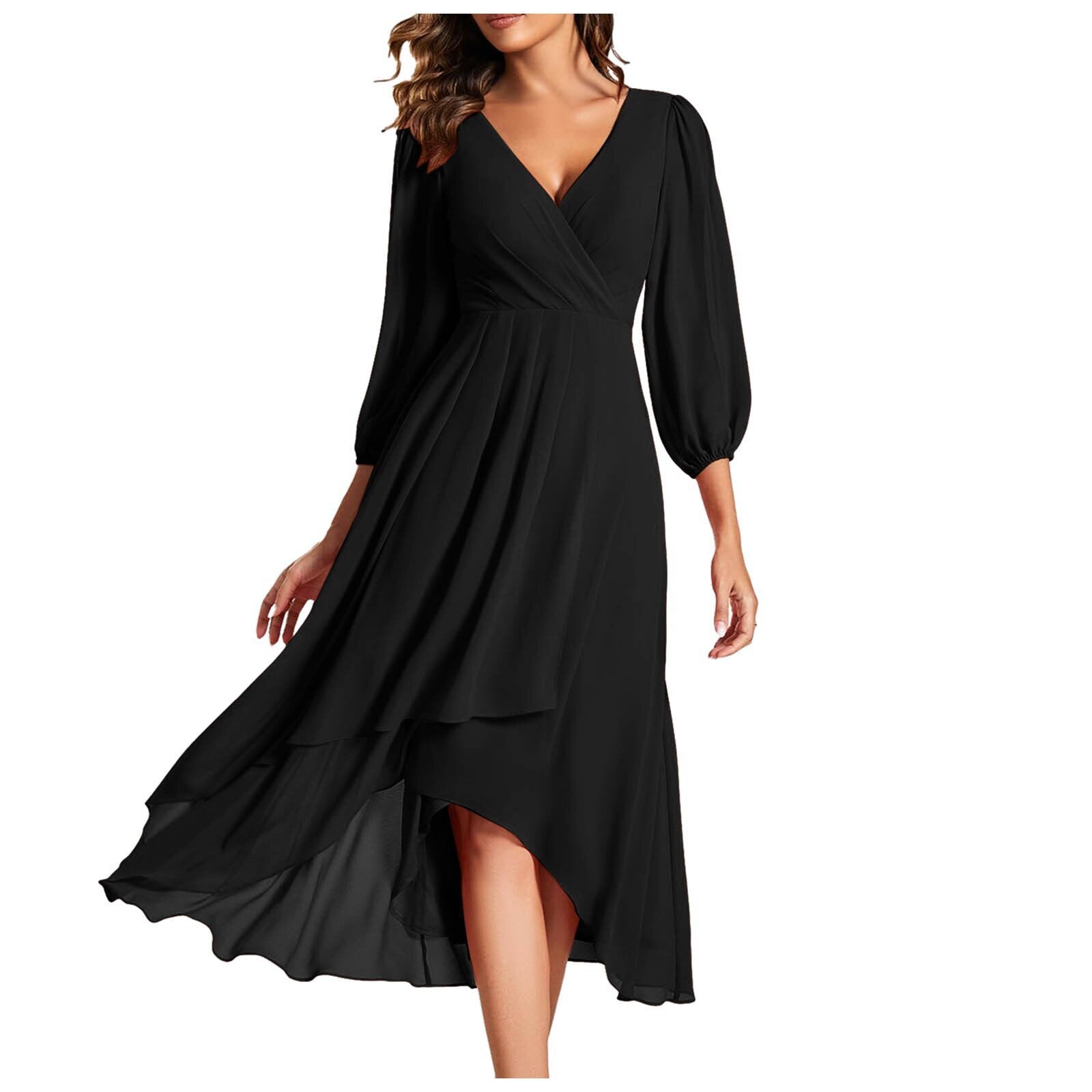 VITTORIA | Elegant Dress with Asymmetric Hem and Flowing Sleeves Refined Look for Any Occasion