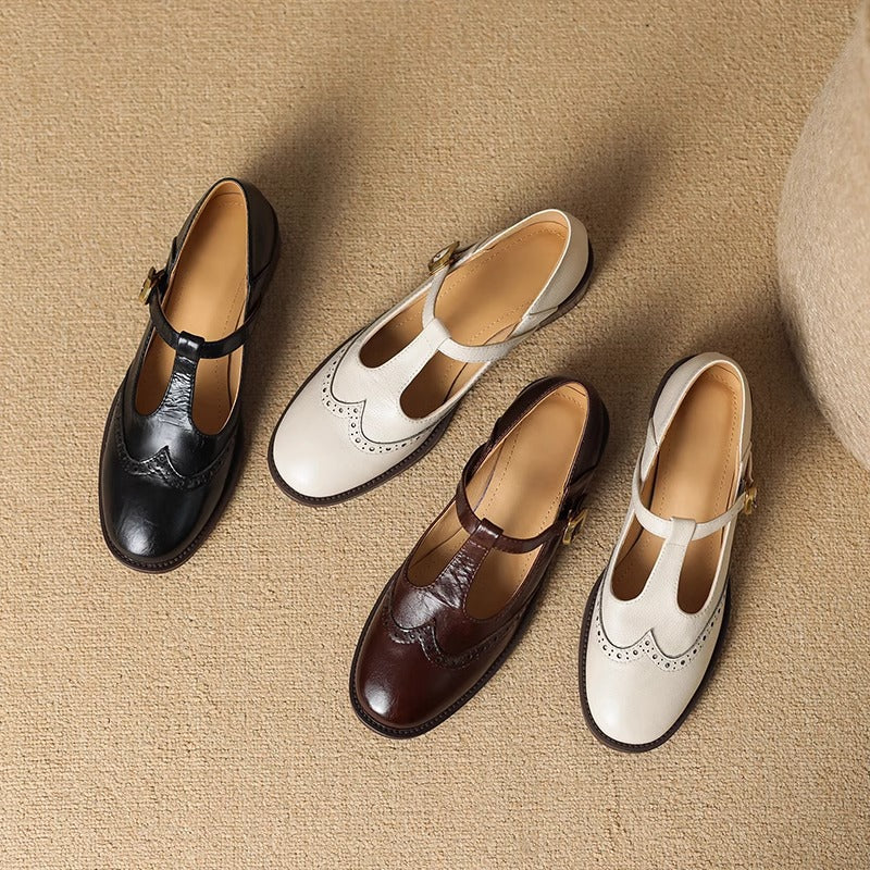 Vintage T-Bar Comfort Real Leather Mary Jane Shoes