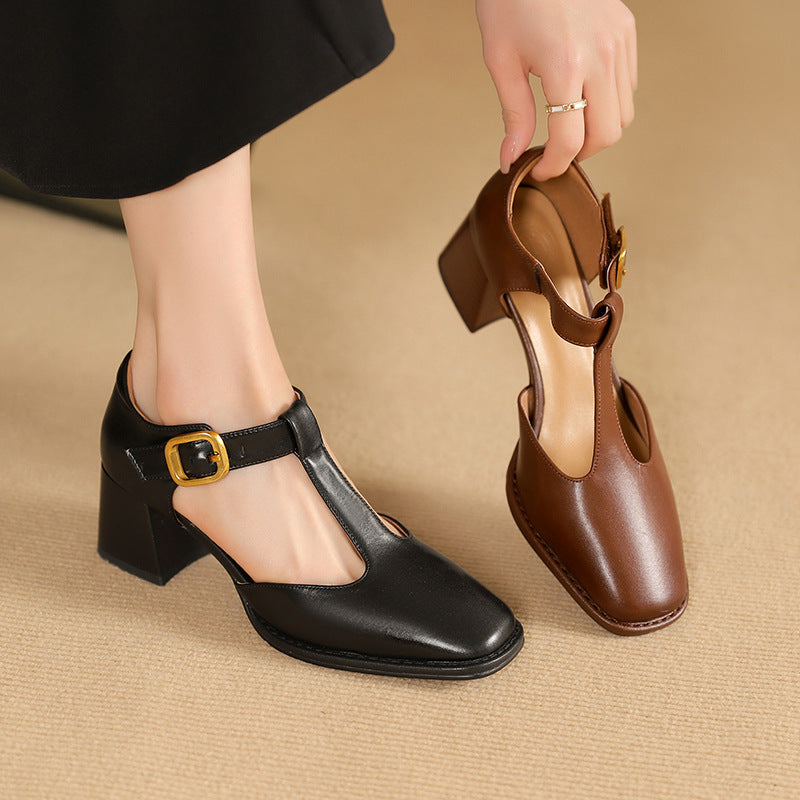 Marcele T-Strap Leather Heels