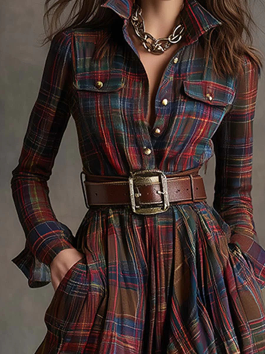 Beatriz | Long Checked Dress with Belt