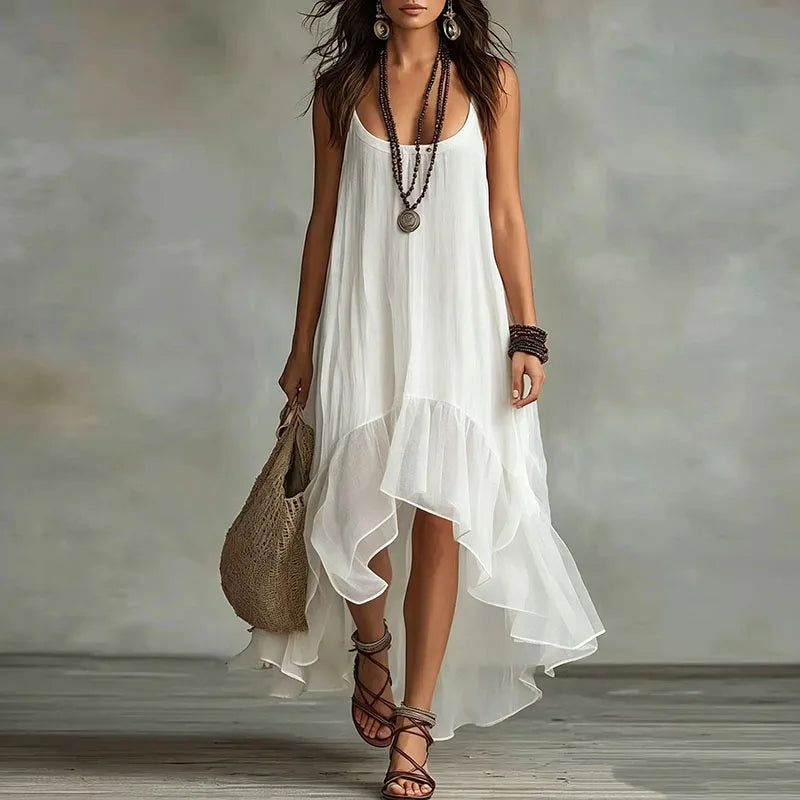 SERENITY | Boho Maxi Dress with Asymmetric Ruffle Hem
