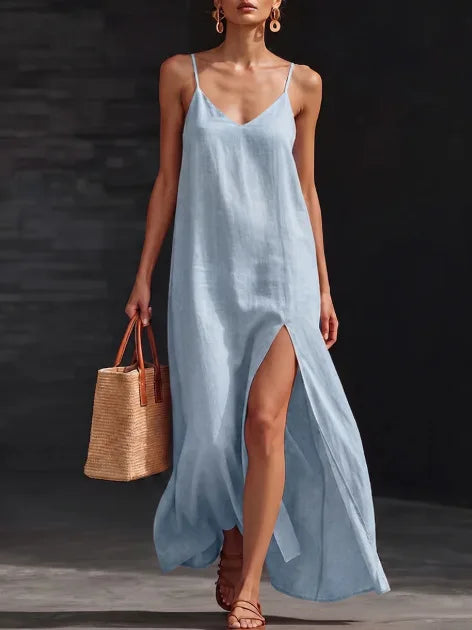 AVA | V-Neck Spaghetti Strap Slip Maxi Dress with Side Slit