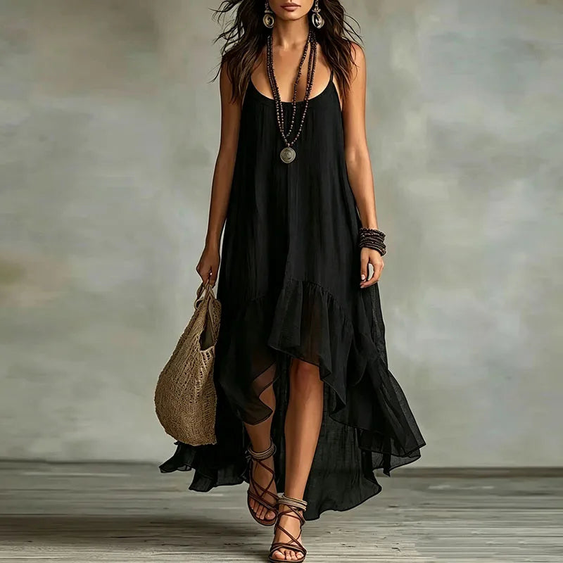 SERENITY | Boho Maxi Dress with Asymmetric Ruffle Hem