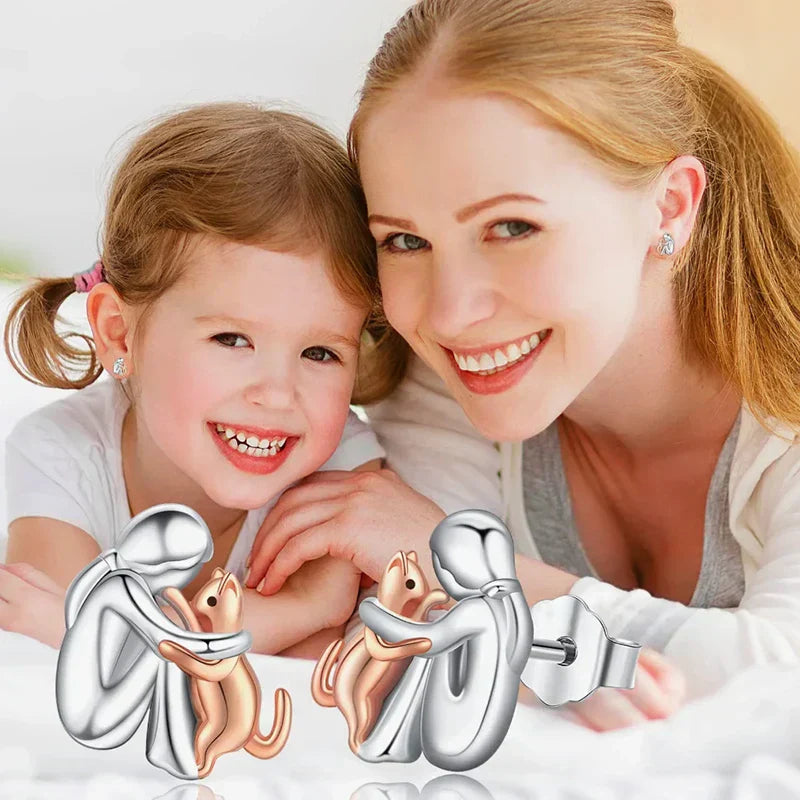 Bicolor Silver and Gold Cat Cuddle Earrings