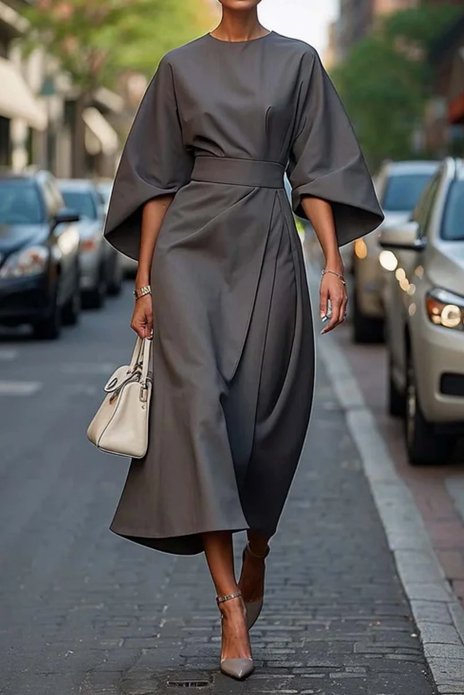Sonia | Elegant Dress with Lantern Sleeves and Waistband