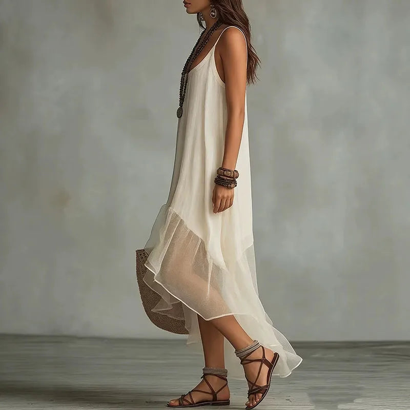 SERENITY | Boho Maxi Dress with Asymmetric Ruffle Hem
