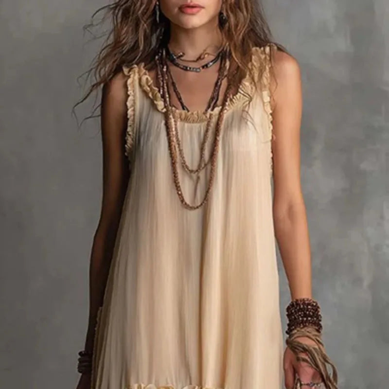 IVY | Tiered Boho Maxi Dress with Ruffle Trim Neckline