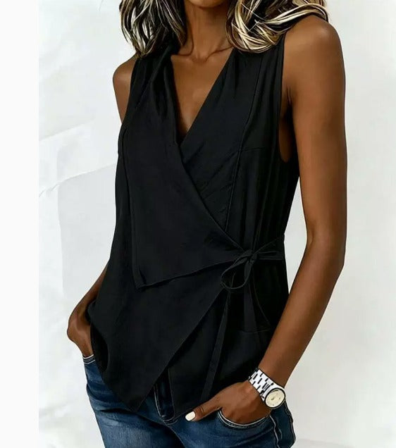 EMBER | Wrap V-Neck Sleeveless Blouse with Side Tie
