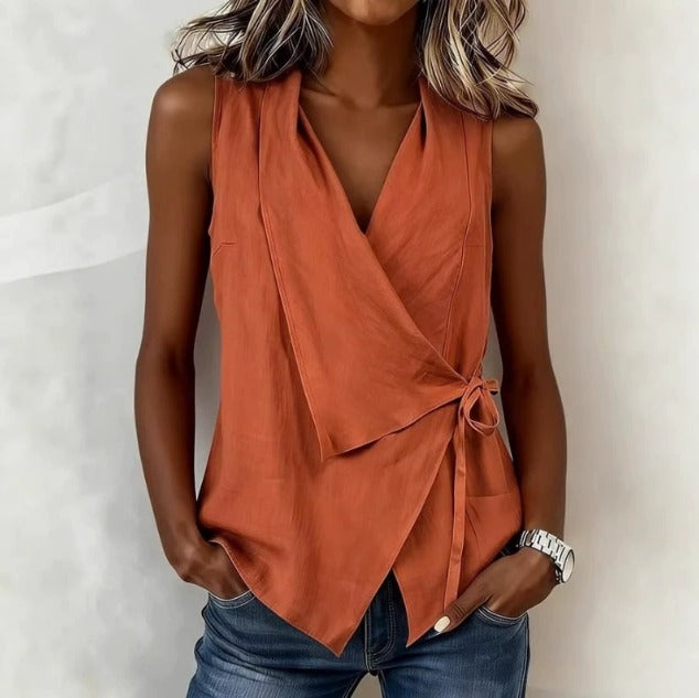 EMBER | Wrap V-Neck Sleeveless Blouse with Side Tie