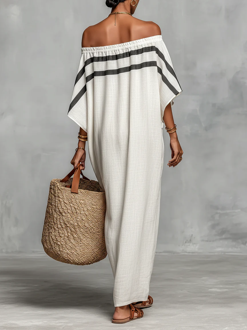 WILLOW | Off-Shoulder Striped Maxi Dress with Batwing Sleeves