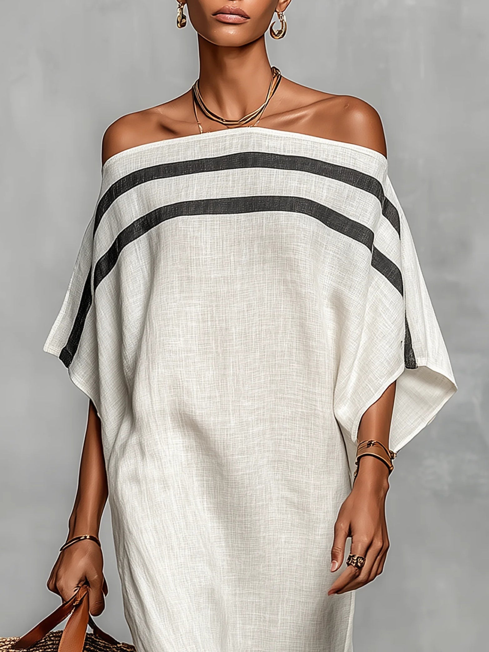 WILLOW | Off-Shoulder Striped Maxi Dress with Batwing Sleeves