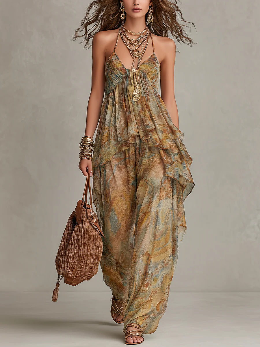 Sienna Chiffon Ruffled Camisole and Wide-leg Pants Set