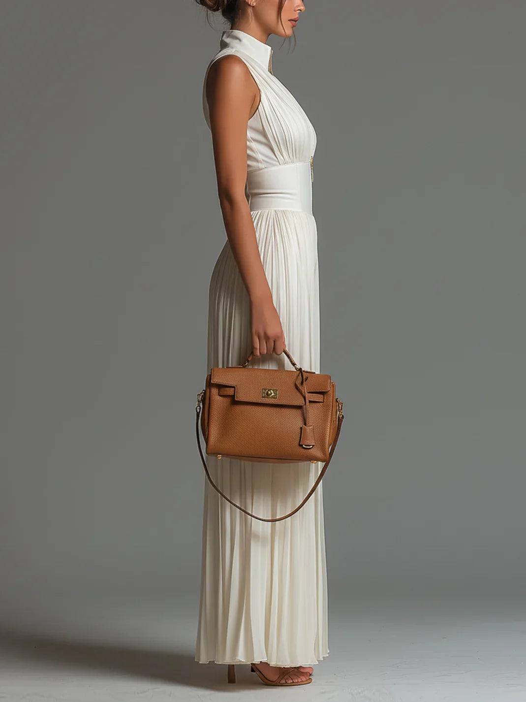 Vittoria · Black chiffon jumpsuit with V-neck, sleeveless, zip, pleated, wide-leg pants