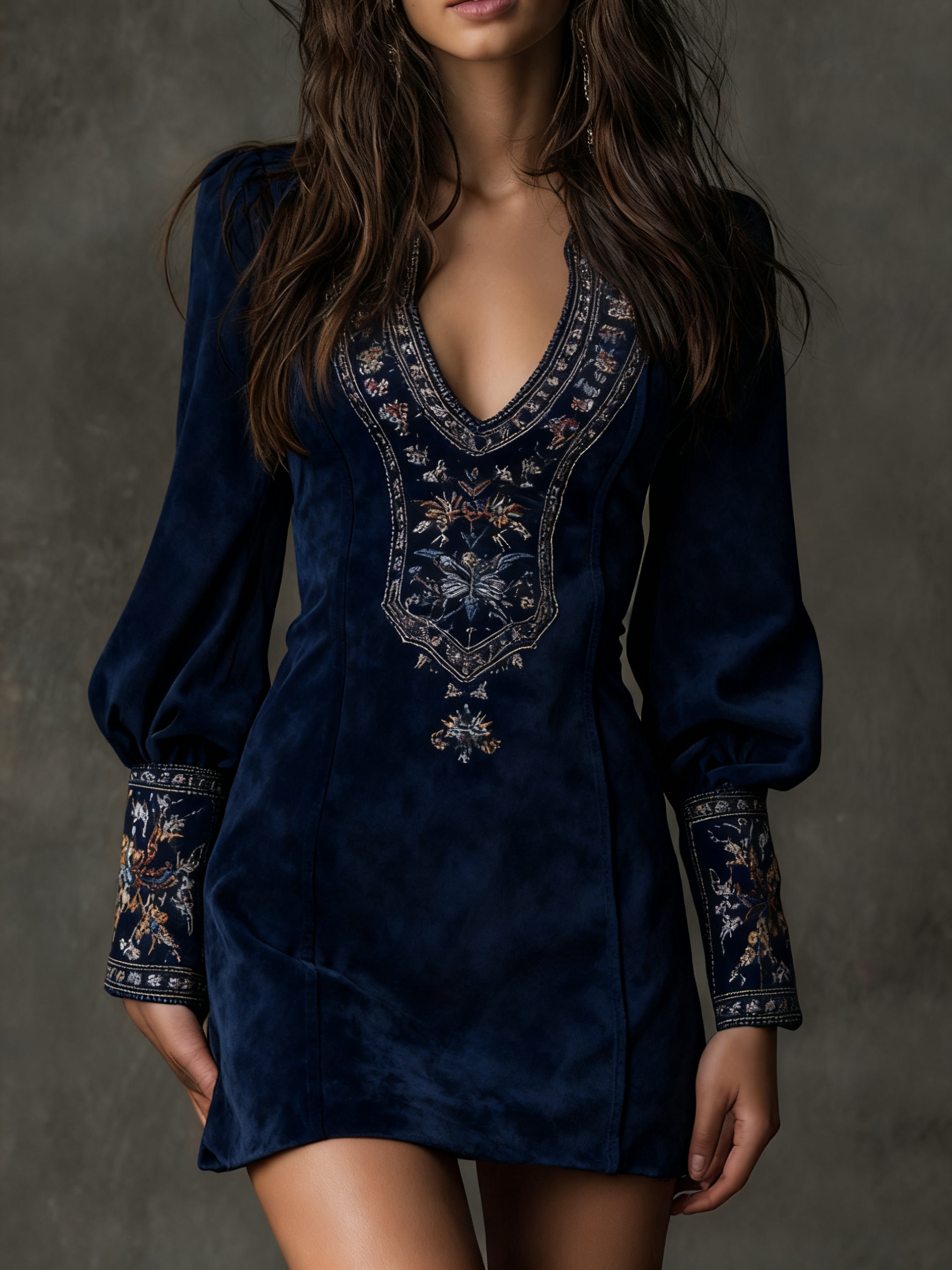 Lunori™ | Mini suede dress with embroidery Purple